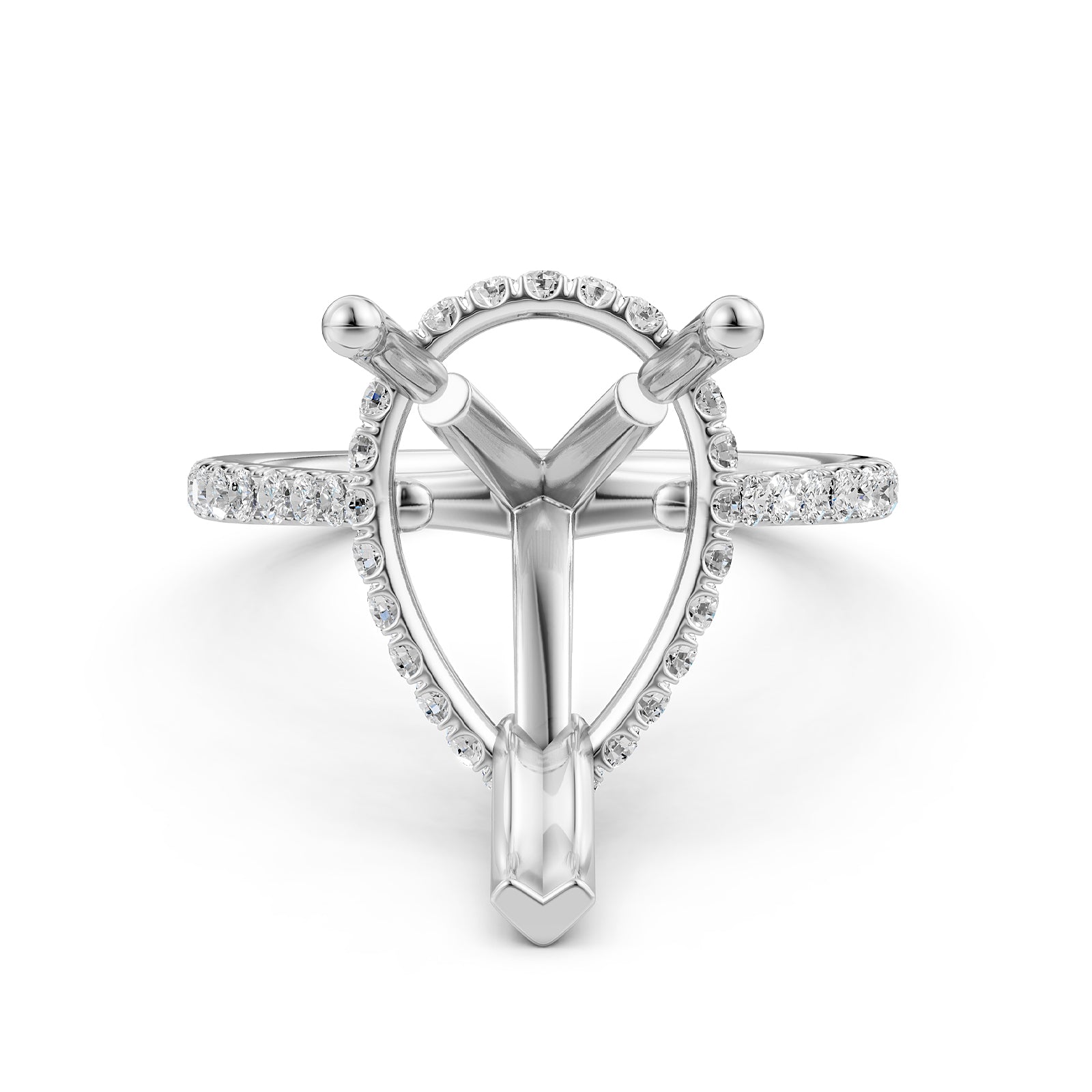 Cathedral Style Halo French U Pave Set Semi Mount Lab Grown Diamond Engagement Ring 0.55Ct.